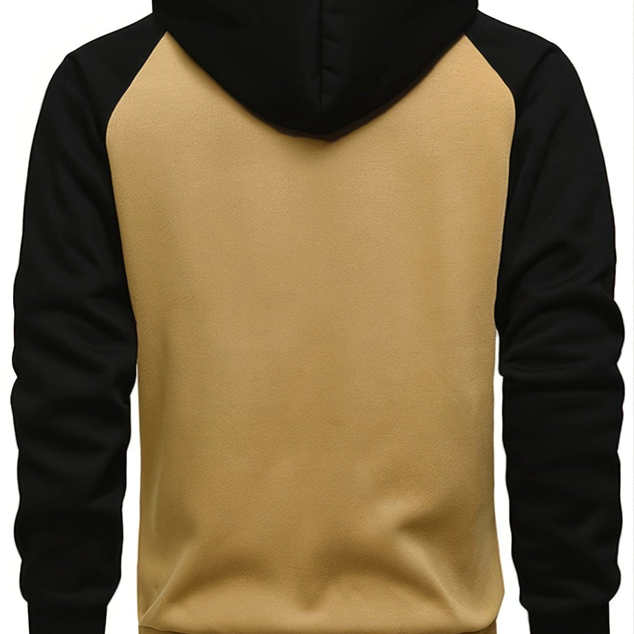 Sophie Store Deal of Style: Men's Color Block Poker Print Zip-Up Hooded Sweatshirt for Autumn and Spring