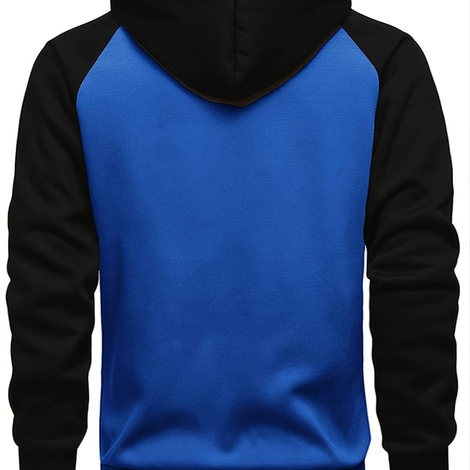 Sophie Store Deal of Style: Men's Color Block Poker Print Zip-Up Hooded Sweatshirt for Autumn and Spring