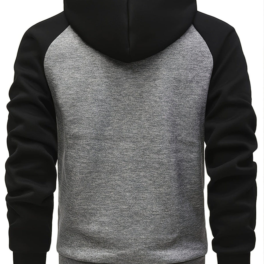 Sophie Store Deal of Style: Men's Color Block Poker Print Zip-Up Hooded Sweatshirt for Autumn and Spring