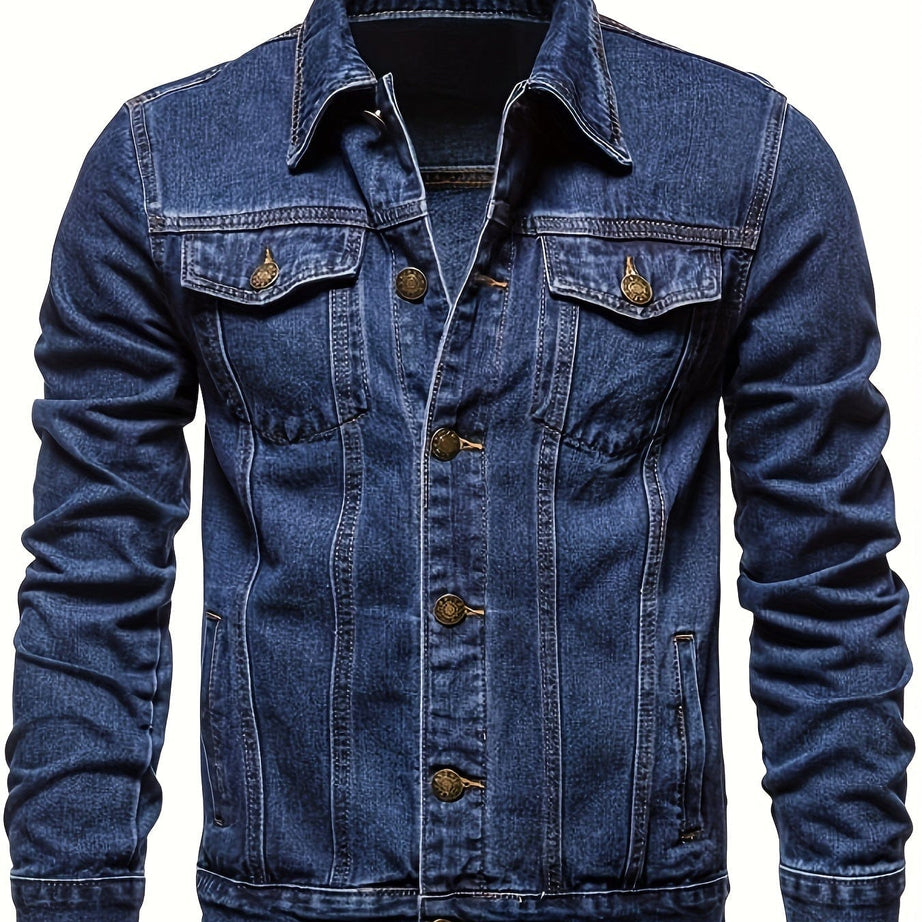 Sophie Store Effortlessly Stylish: Men's Street-Chic Denim Jacket, Lapel Button-Up with Multi-Pocket Design