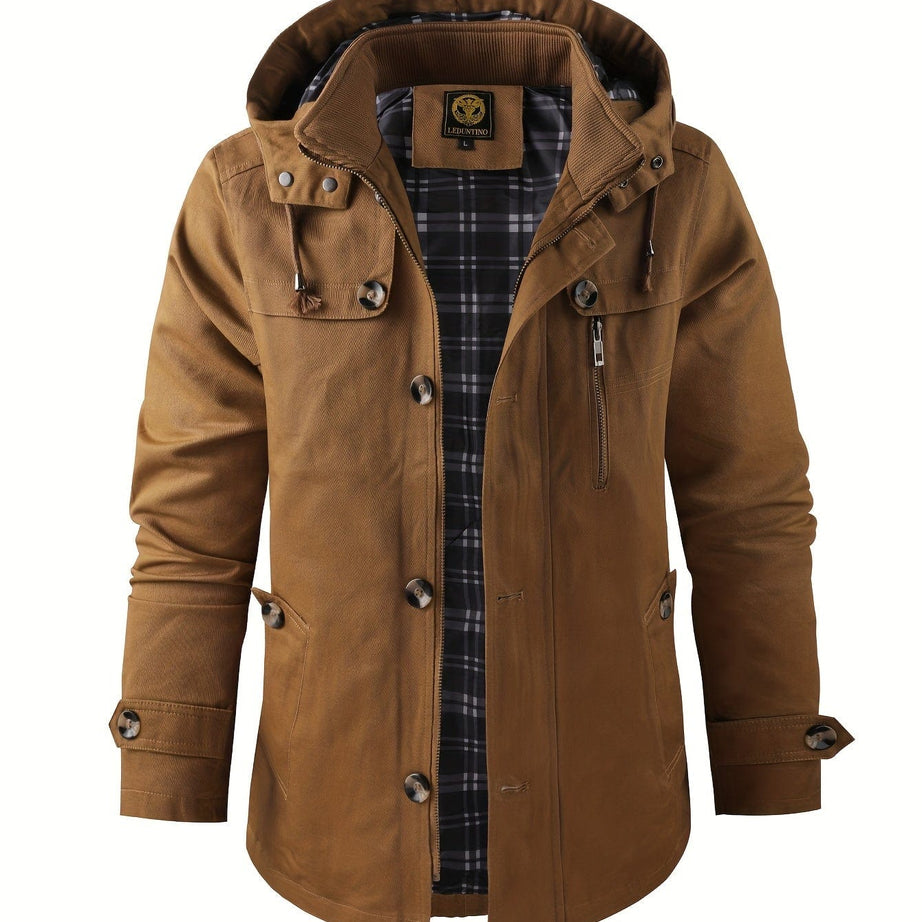 Sophie Store Elevate Your Business Wardrobe: Men's Warm and Thick Mid-Length Windbreaker Jacket for Fall and Winter