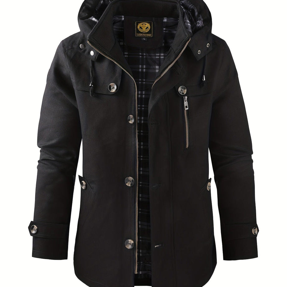 Sophie Store Elevate Your Business Wardrobe: Men's Warm and Thick Mid-Length Windbreaker Jacket for Fall and Winter