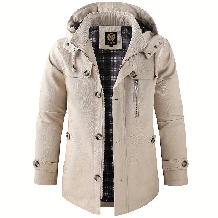 Sophie Store Elevate Your Business Wardrobe: Men's Warm and Thick Mid-Length Windbreaker Jacket for Fall and Winter