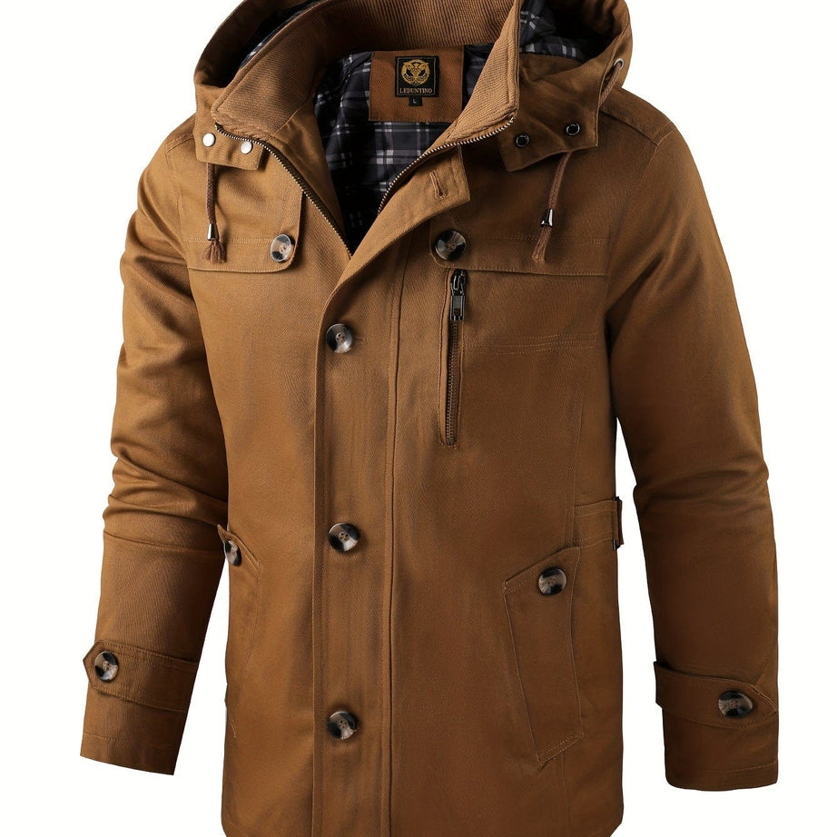 Sophie Store Elevate Your Business Wardrobe: Men's Warm and Thick Mid-Length Windbreaker Jacket for Fall and Winter