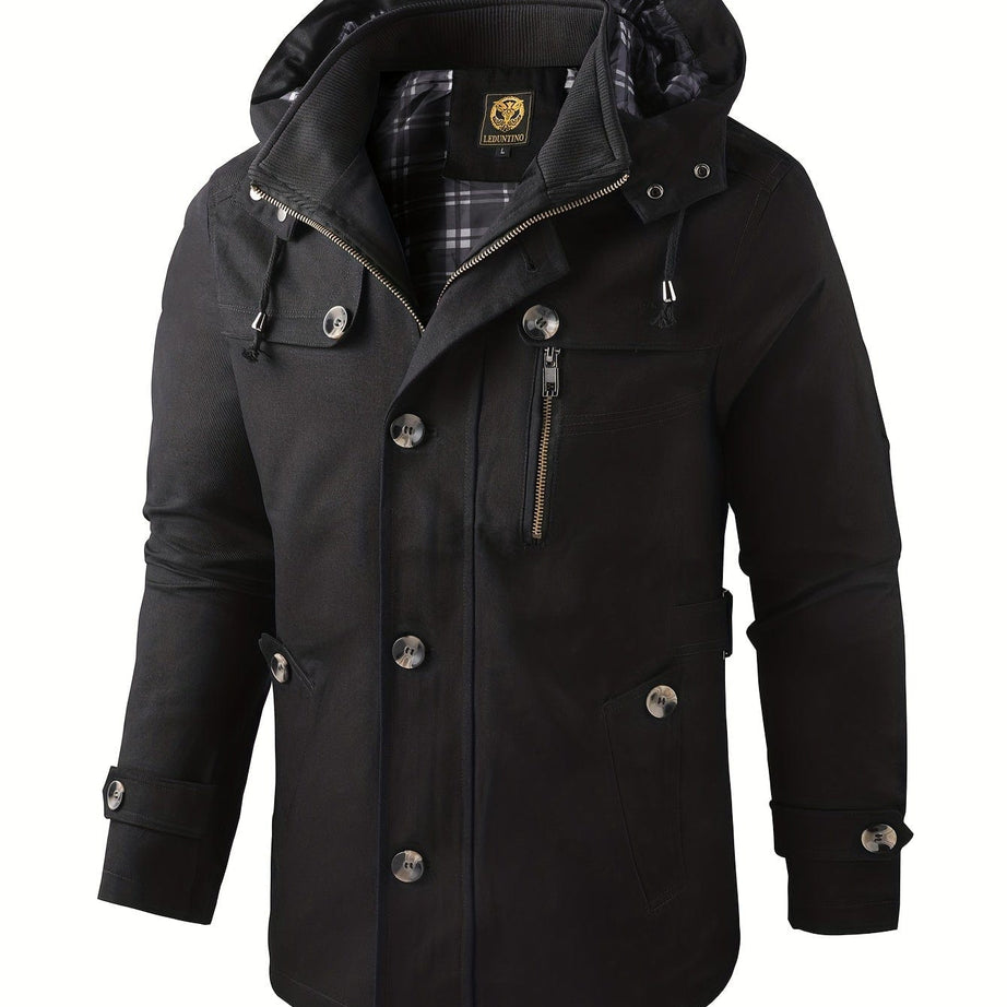 Sophie Store Elevate Your Business Wardrobe: Men's Warm and Thick Mid-Length Windbreaker Jacket for Fall and Winter