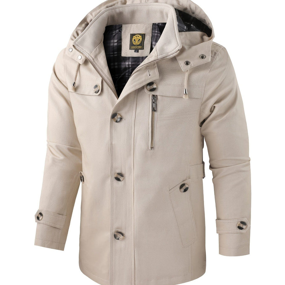 Sophie Store Elevate Your Business Wardrobe: Men's Warm and Thick Mid-Length Windbreaker Jacket for Fall and Winter