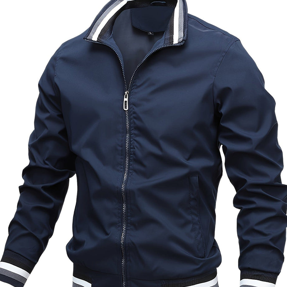 Sophie Store Elevate Your Style: Men's Regular Fit Stand Collar Windbreaker for a Hipster College Look in Spring and Autumn