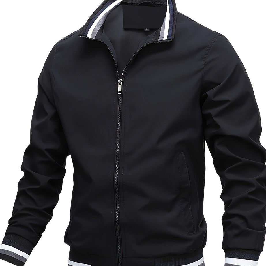 Sophie Store Elevate Your Style: Men's Regular Fit Stand Collar Windbreaker for a Hipster College Look in Spring and Autumn