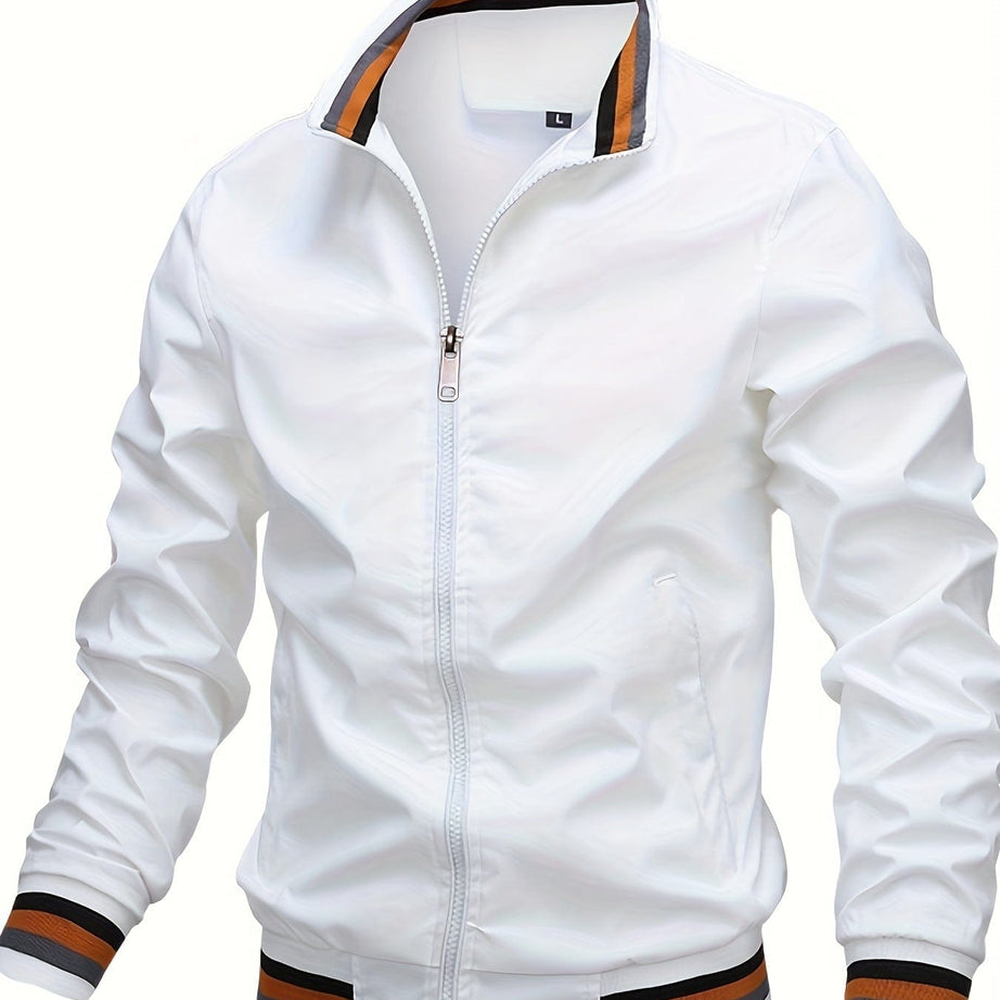 Sophie Store Elevate Your Style: Men's Regular Fit Stand Collar Windbreaker for a Hipster College Look in Spring and Autumn