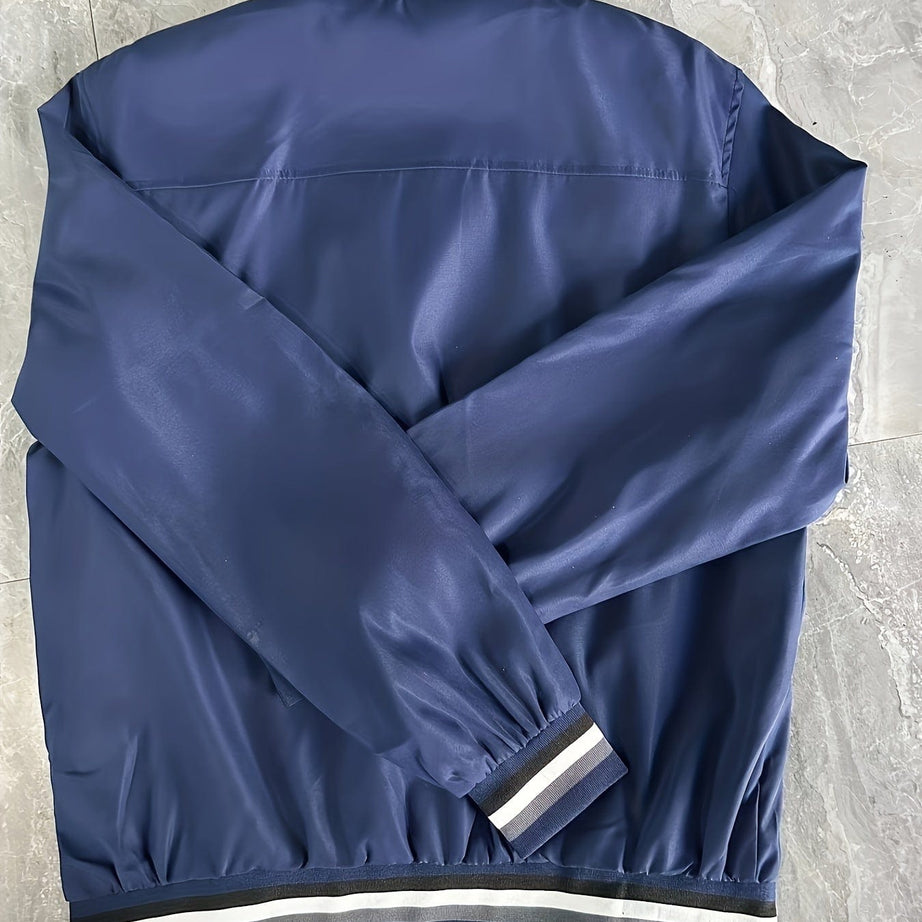 Sophie Store Elevate Your Style: Men's Regular Fit Stand Collar Windbreaker for a Hipster College Look in Spring and Autumn