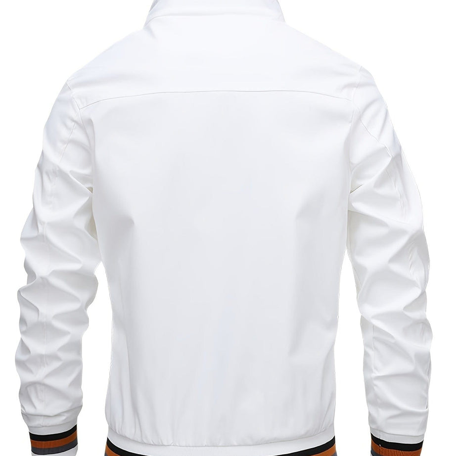 Sophie Store Elevate Your Style: Men's Regular Fit Stand Collar Windbreaker for a Hipster College Look in Spring and Autumn