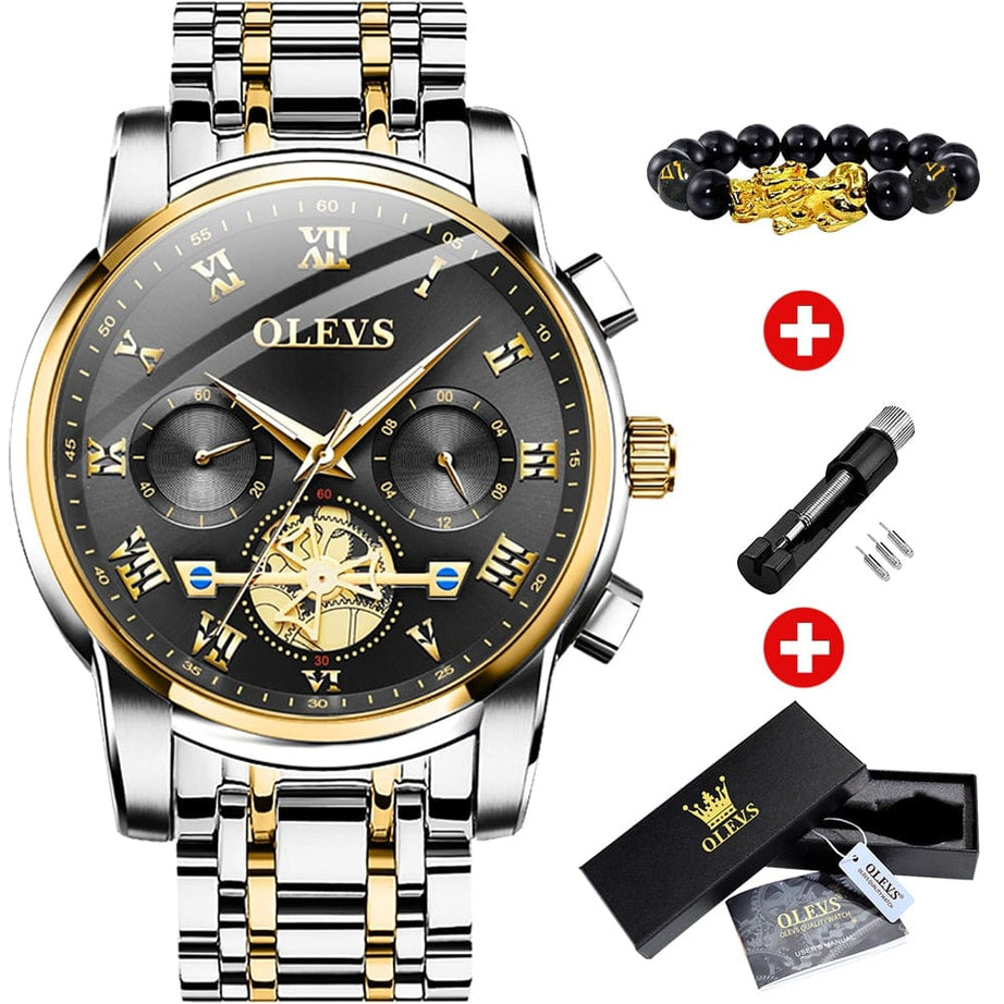 Sophie Store gold-black / China OLEVS Top Brand Men's Watches Classic Roman Scale Dial Luxury Wrist Watch for Man Original Quartz Waterproof Luminous Male reloj
