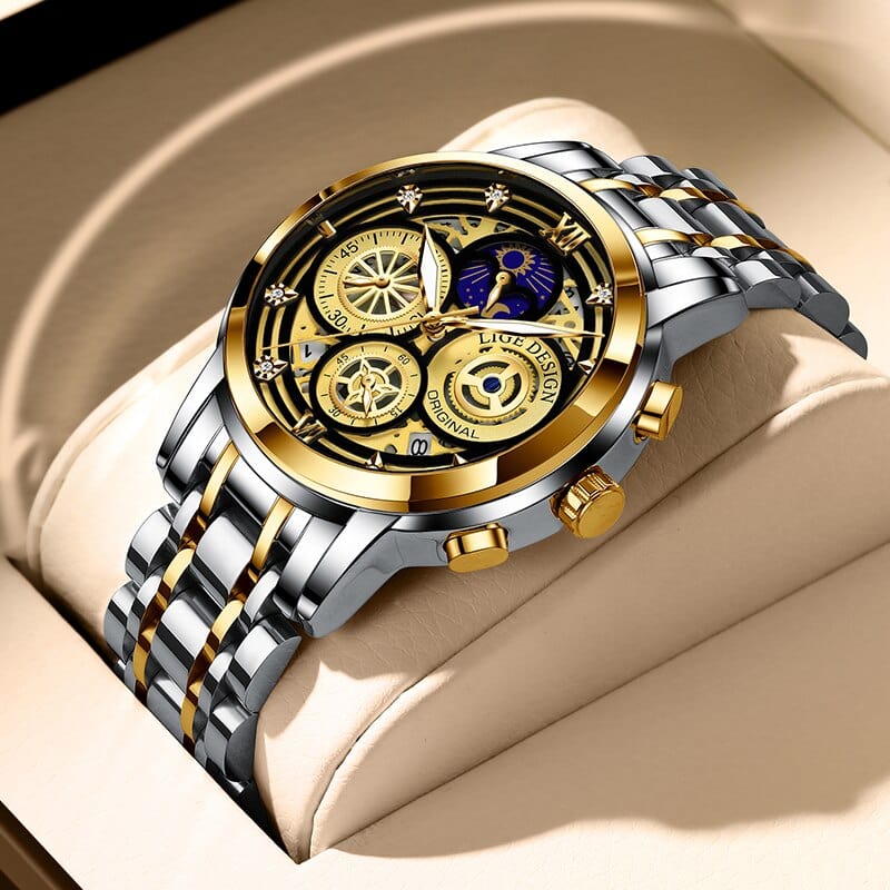 Sophie Store gold black / SPAIN LIGE Chronograph 2022 Sport Wrist Watches for Men Waterproof Watches with BOX