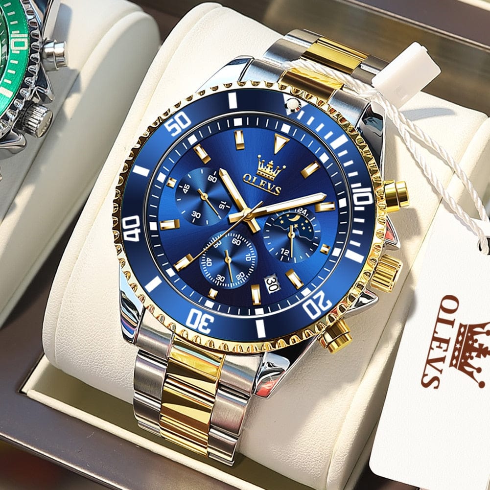 Sophie Store gold blue / China OLEVS Men's Watches Top Brand Luxury Watch for Men Original Waterproof Stainless Steel Chronograph Moon Phase Date Rota Dial