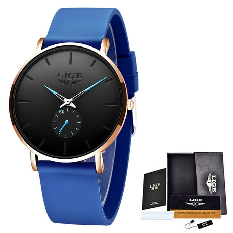 Sophie Store Gold blue LIGE New Fashion Ultra-Thin Watches For Men With Box