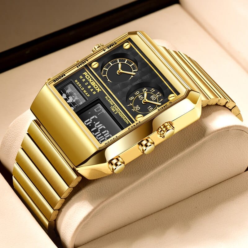 Sophie Store Gold FOXBOX Luxury Brand Mens Watches Sport Quartz Wristwatch Waterproof Military Digital Clock Men Watch for Man Relogio Masculino