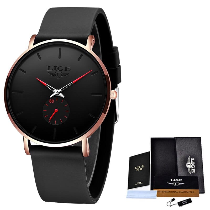 Sophie Store Gold red LIGE New Fashion Ultra-Thin Watches For Men With Box