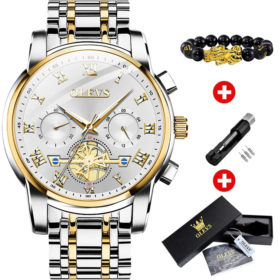 Sophie Store gold-white / China OLEVS Top Brand Men's Watches Classic Roman Scale Dial Luxury Wrist Watch for Man Original Quartz Waterproof Luminous Male reloj