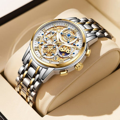 Sophie Store gold white / Russian Federation LIGE Chronograph 2022 Sport Wrist Watches for Men Waterproof Watches Stainless Steel Wristwatches Quartz Luminous Male Clock+BOX