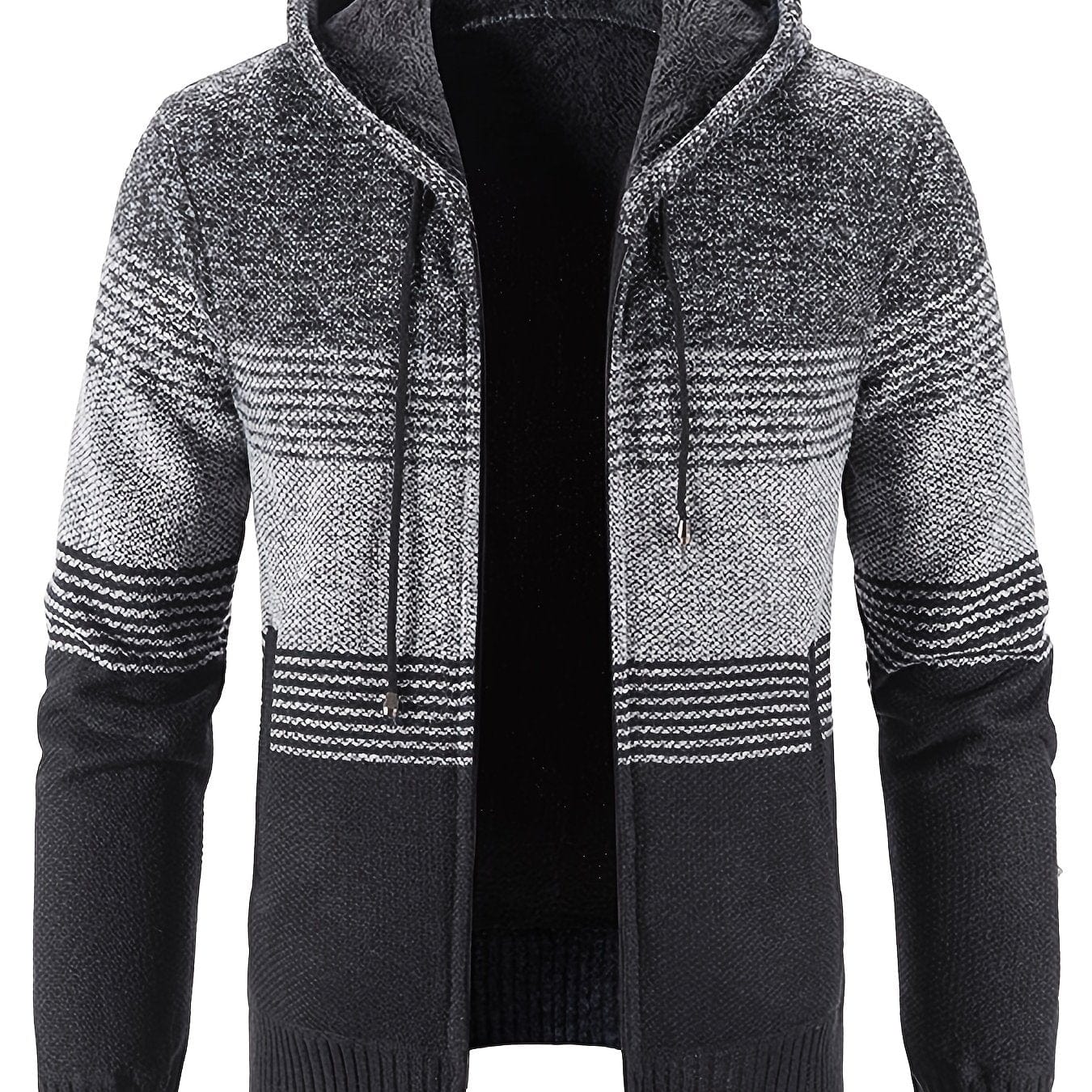 Sophie Store L(40) / Dark Gray Warm Fleece Hooded Jacket, Men's Casual Stretch Knit Cardigan Winter Jacket