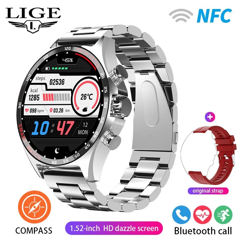 Sophie Store LIGE 2023 Smartwatch for Porsche Smart Watch Men Digital Watches Outdoor Sports Compass and NFC Bluetooth Call Wristwatch Golden