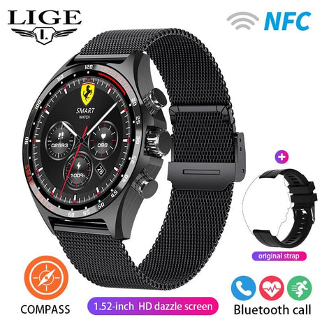 Sophie Store LIGE 2023 Smartwatch for Porsche Smart Watch Men Digital Watches Outdoor Sports Compass and NFC Bluetooth Call Wristwatch Golden