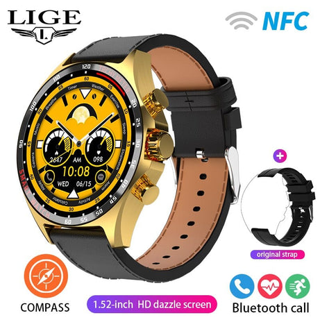 Sophie Store LIGE 2023 Smartwatch for Porsche Smart Watch Men Digital Watches Outdoor Sports Compass and NFC Bluetooth Call Wristwatch Golden