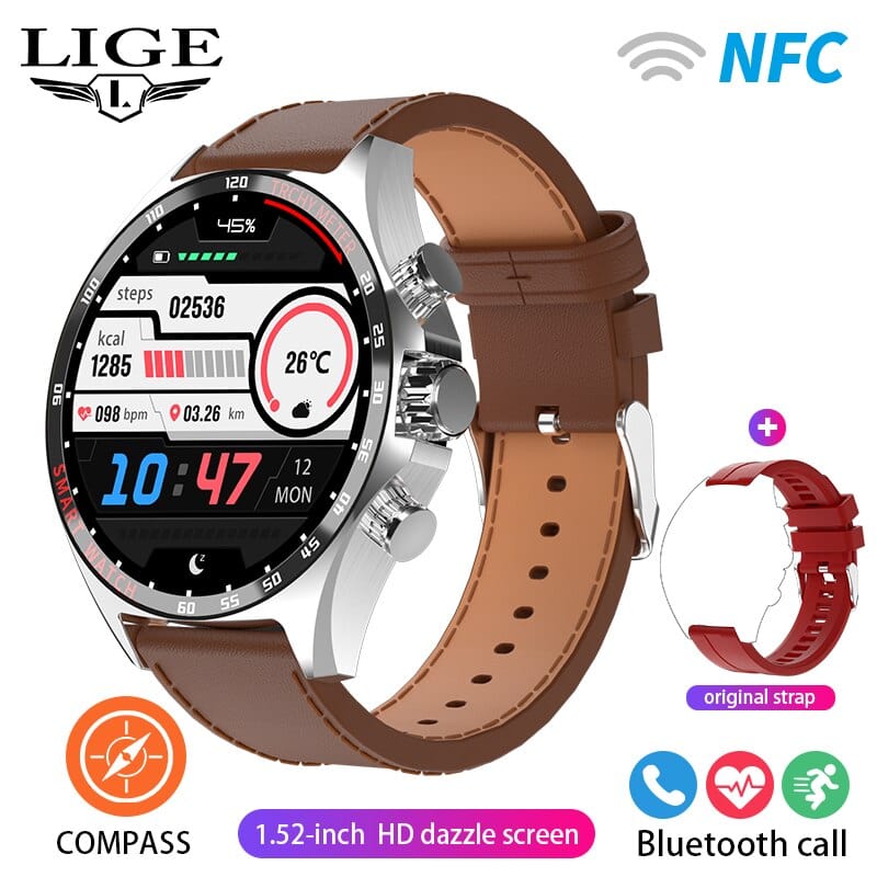 Sophie Store LIGE 2023 Smartwatch for Porsche Smart Watch Men Digital Watches Outdoor Sports Compass and NFC Bluetooth Call Wristwatch Golden