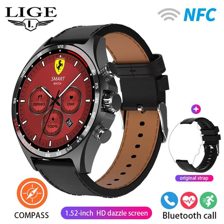 Sophie Store LIGE 2023 Smartwatch for Porsche Smart Watch Men Digital Watches Outdoor Sports Compass and NFC Bluetooth Call Wristwatch Golden