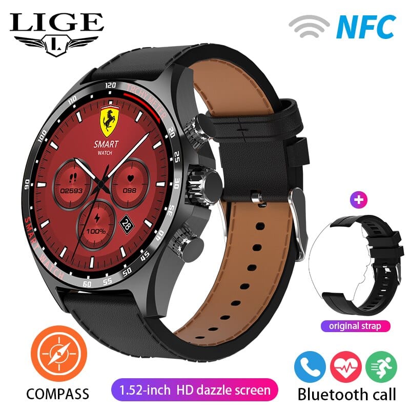 Sophie Store LIGE 2023 Smartwatch for Porsche Smart Watch Men Digital Watches Outdoor Sports Compass and NFC Bluetooth Call Wristwatch Golden