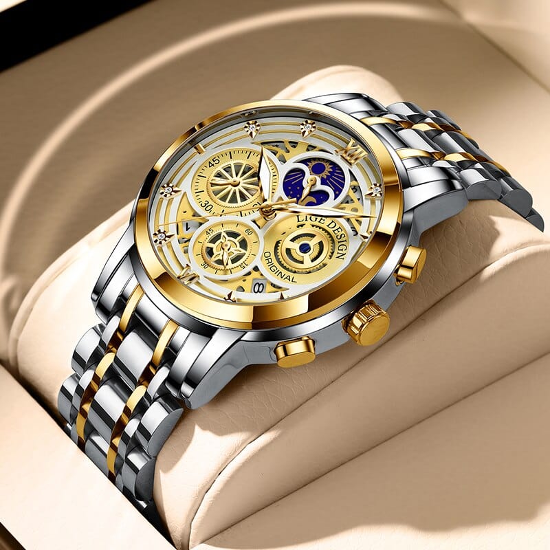 Sophie Store LIGE Chronograph 2022 Sport Wrist Watches for Men Waterproof Watches Stainless Steel Wristwatches Quartz Luminous Male Clock+BOX