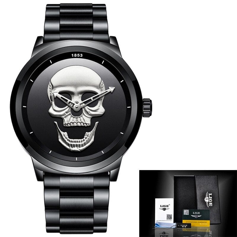 Sophie Store LIGE Gold Watches Luxury Watches Men Sports Stainless Steel Watch Men Skull Watches Golden Wristwatches Male Relogio Masculino