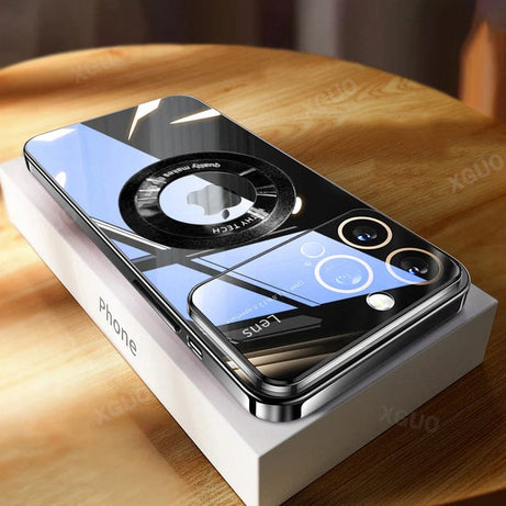 Sophie Store Luxury Plating Lens Protector Clear Phone Case For iPhone 15 14 13 11 12 Pro Max XR XS Max 8 Plus Magnetic Wireless Charge Cover