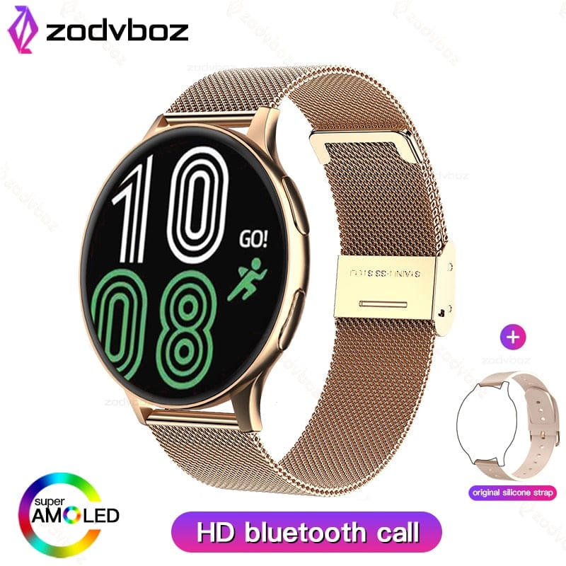 Sophie Store Mesh belt rose gold / China ZODVBOZ New Women Bluetooth Call Smart Watch HeartRate Blood Pressure Monitoring Smartwatches IP67 Waterproof Men Smartwatch+Box