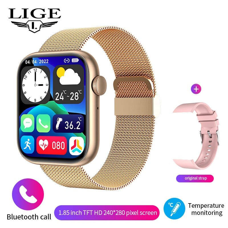 Sophie Store Mesh strap gold / China LIGE 2022 Bluetooth call Smart Watch Women Female Menstrual Cycle Bracelet Temperature check Watches Flashlight Smartwatch Men