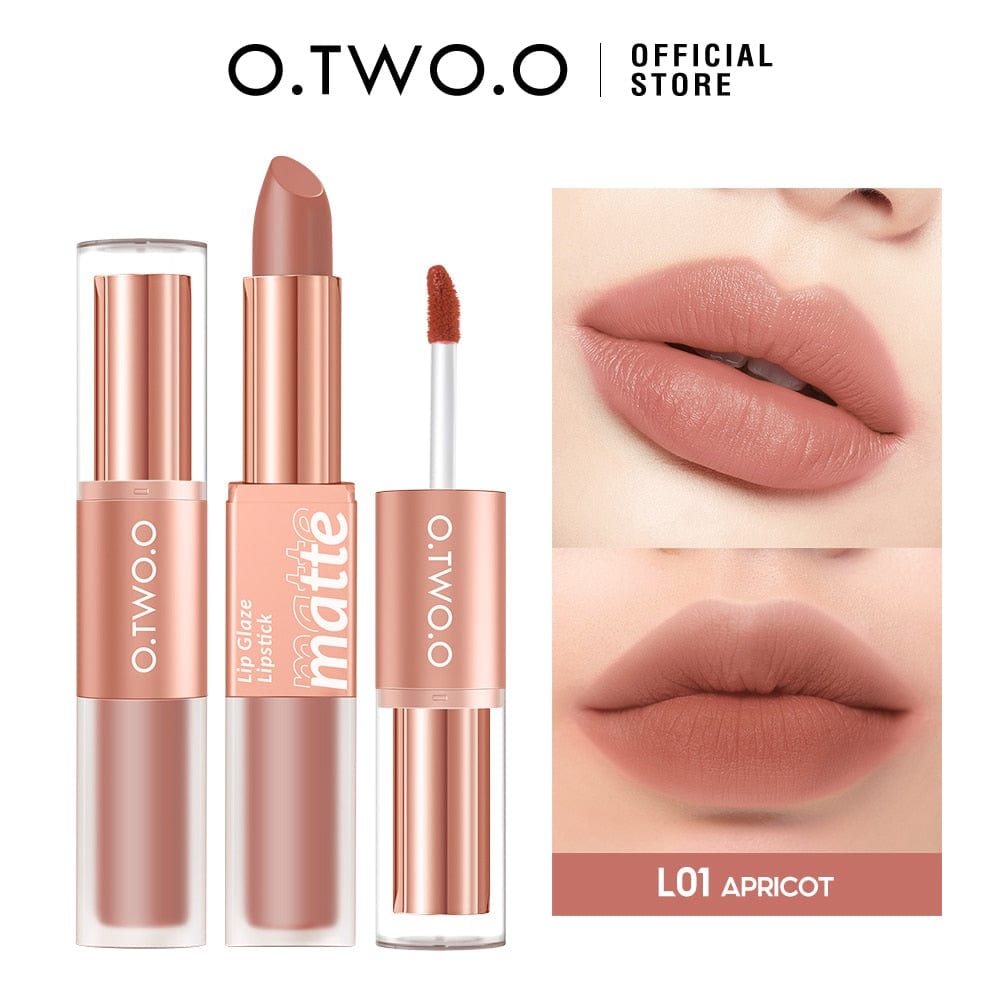 Sophie Store O.TWO.O Lipstick 12 Colors Lip Gloss 2 in 1 Lip Tint Waterproof Long -lasting Moisture Red Lip Matte Lipstick Make-up for Women