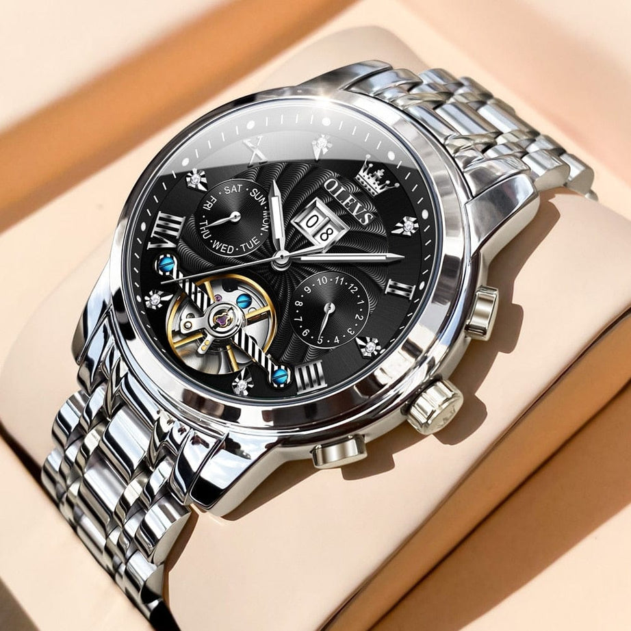 Sophie Store OLEVS Luxury Watches For Men Automatic Watch Waterproof Stainless Steel Mechanical Watches Gift Box Luminous Male Wristwatch