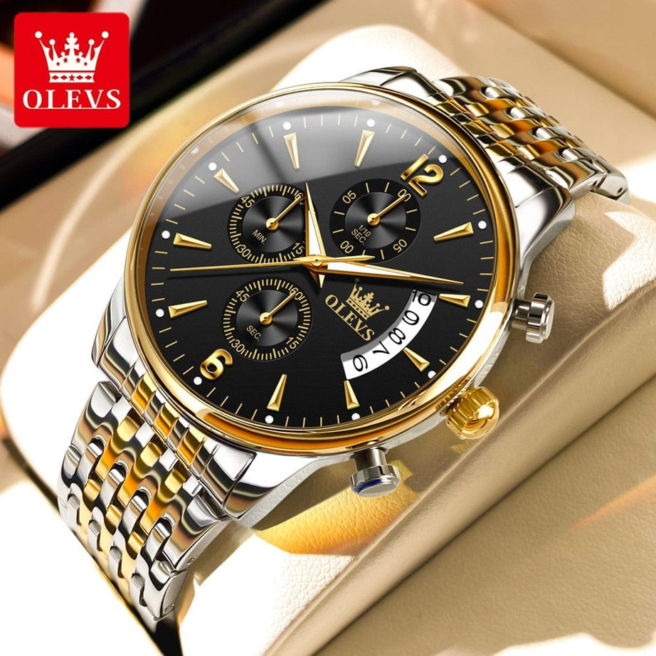 Sophie Store OLEVS Men's Watch Waterproof Luminous Wrist Watch Quartz Stainless Steel Watch for Men Pilot Top Brand Male Watches