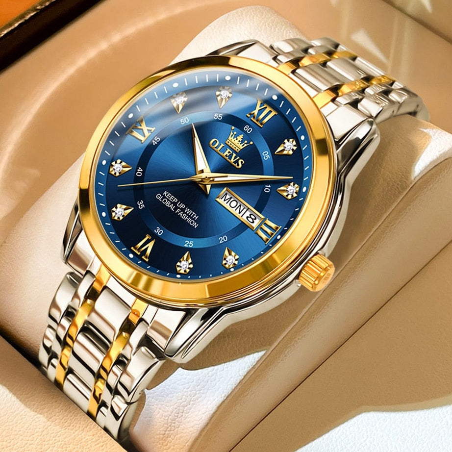 Sophie Store OLEVS Men's Watches Fashion Gold Original Quartz Watch for Man Stainless Steel Waterproof Luminous Wrist Watch Date Week Roman