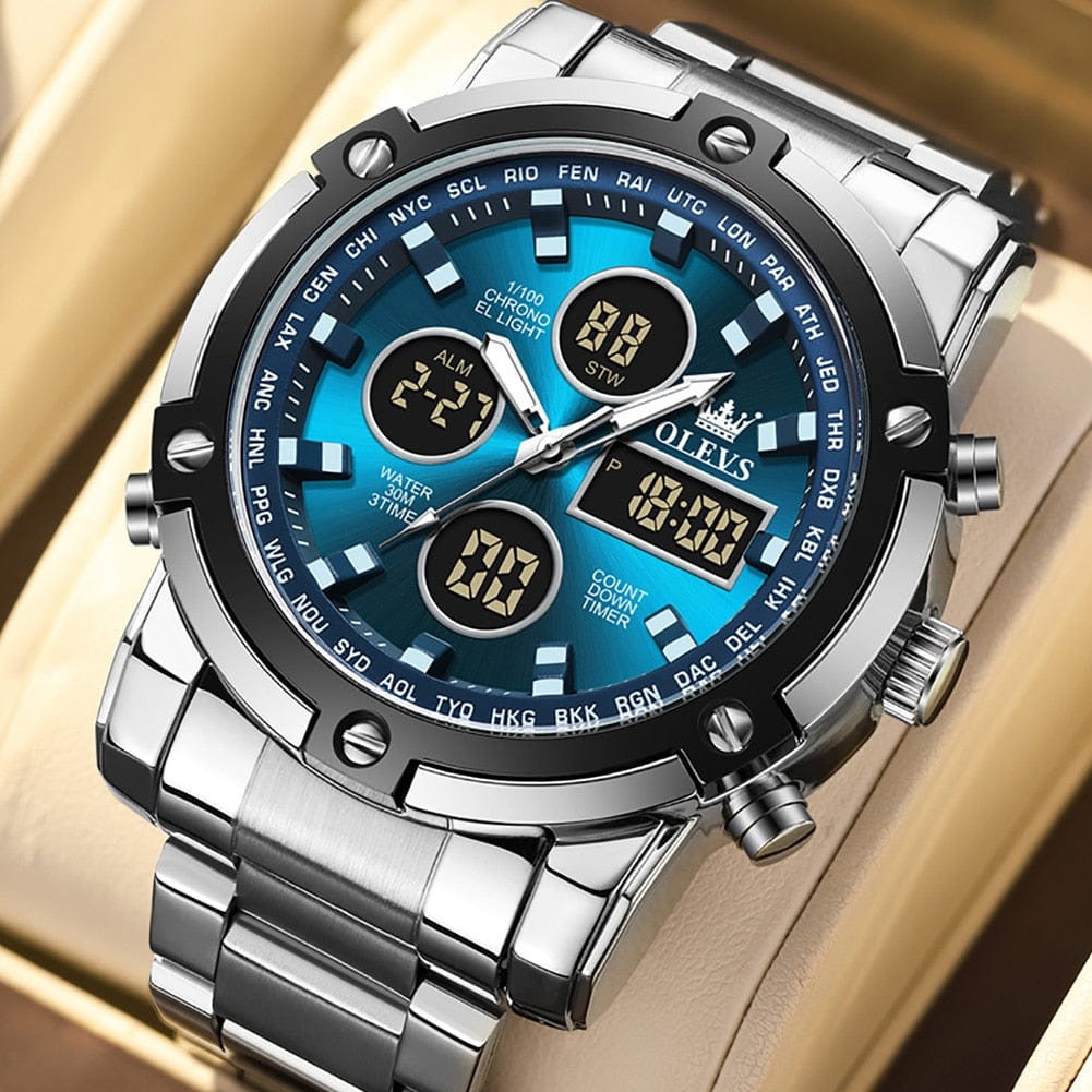 Sophie Store OLEVS Men's Watches Original Multifunctional Wlectronic Watch for Man Waterproof Luminous Alarm Clock Fashion Dress