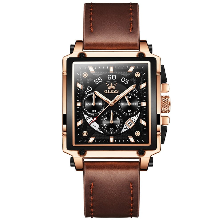Sophie Store OLEVS Top Brand Male Watches Square Quartz Watch Watch For Men Waterproof Leather Strap Sport Clock Male Relogio Masculino