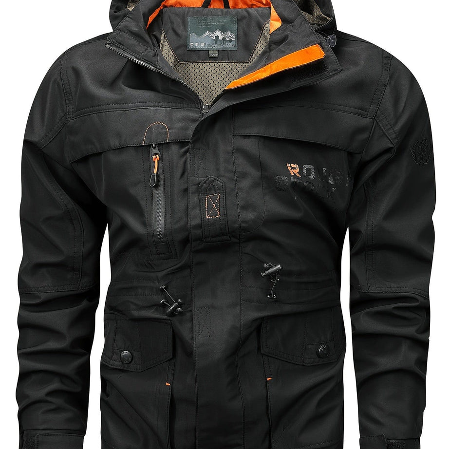 Sophie Store Ready for Adventure: Men's Multi Pocket Hooded Windbreaker Jacket, Ideal for Fall and Winter Outdoor Activities