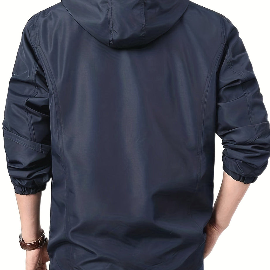 Sophie Store Ready for Adventure: Men's Multi Pocket Hooded Windbreaker Jacket, Ideal for Fall and Winter Outdoor Activities