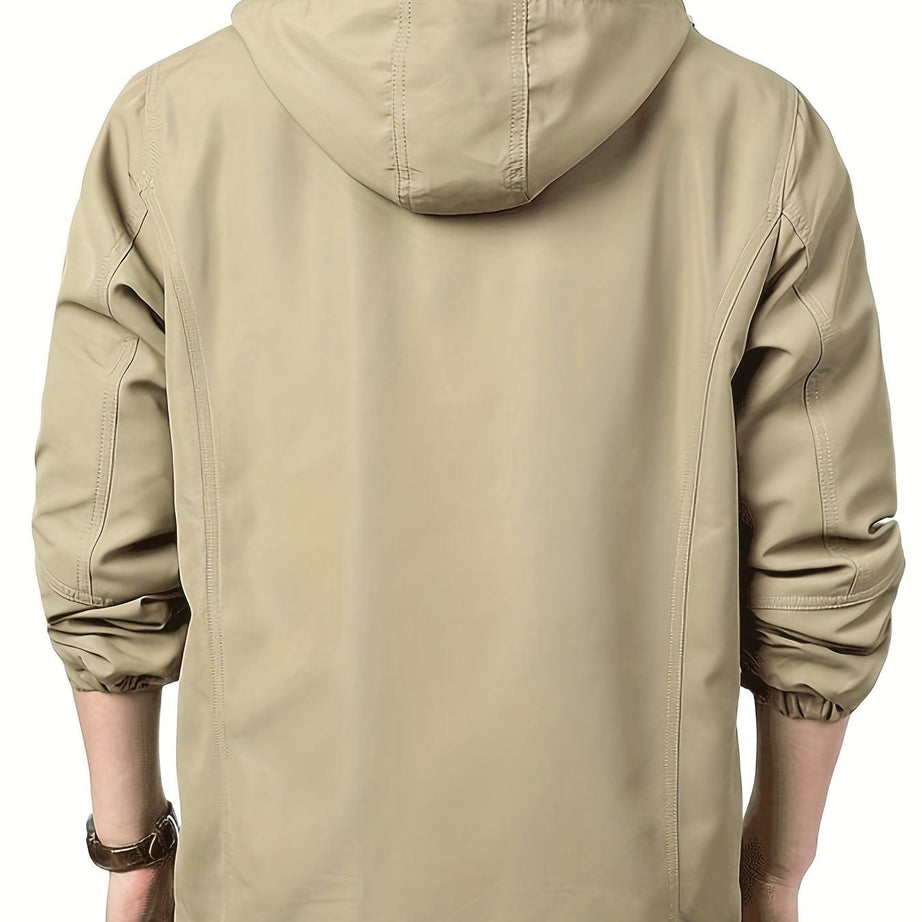 Sophie Store Ready for Adventure: Men's Multi Pocket Hooded Windbreaker Jacket, Ideal for Fall and Winter Outdoor Activities