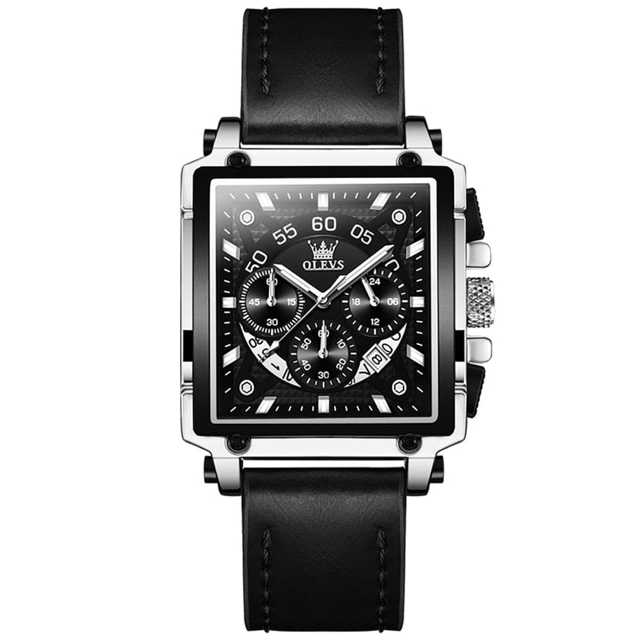 Sophie Store silver black / China OLEVS Top Brand Male Watches Square Quartz Watch Watch For Men Waterproof Leather Strap Sport Clock Male Relogio Masculino