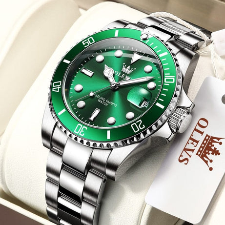 Sophie Store Silver green face / China OLEVS Men's Watches Fashion Business Waterproof Quartz Wrist Watch Men Top Brand Luxury Stainless Steel Strap Sport Clock Male