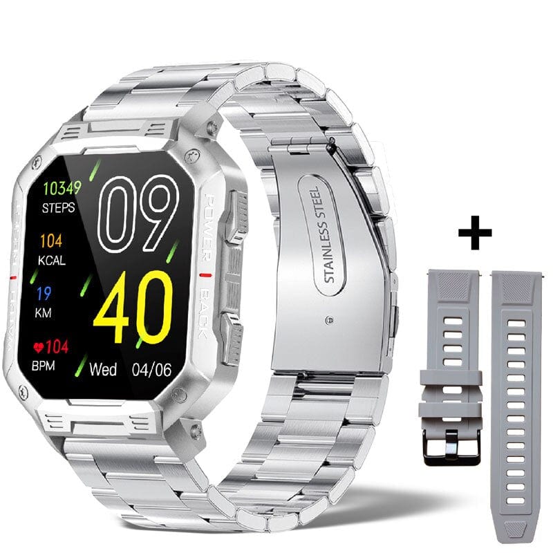 Sophie Store Silver steel belt / China 1.83'' Full Touch Smart Watch Men Military For Android Xiaomi Blood Pressure Oxygen Sports Watch Bluetooth Call Smartwatch 2023