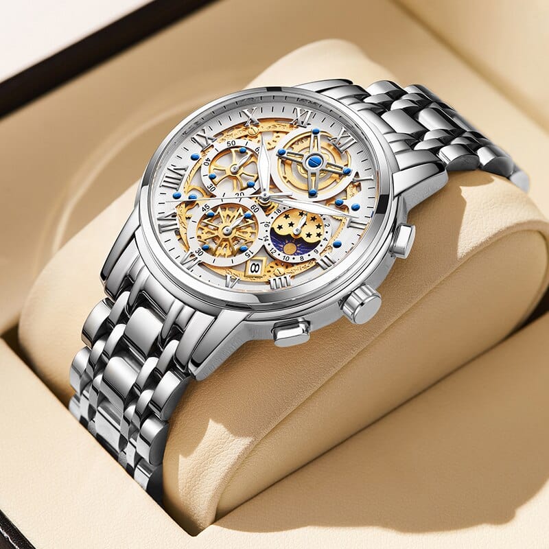 Sophie Store silver white / China LIGE Chronograph 2022 Sport Wrist Watches for Men Waterproof Watches Stainless Steel Wristwatches Quartz Luminous Male Clock+BOX