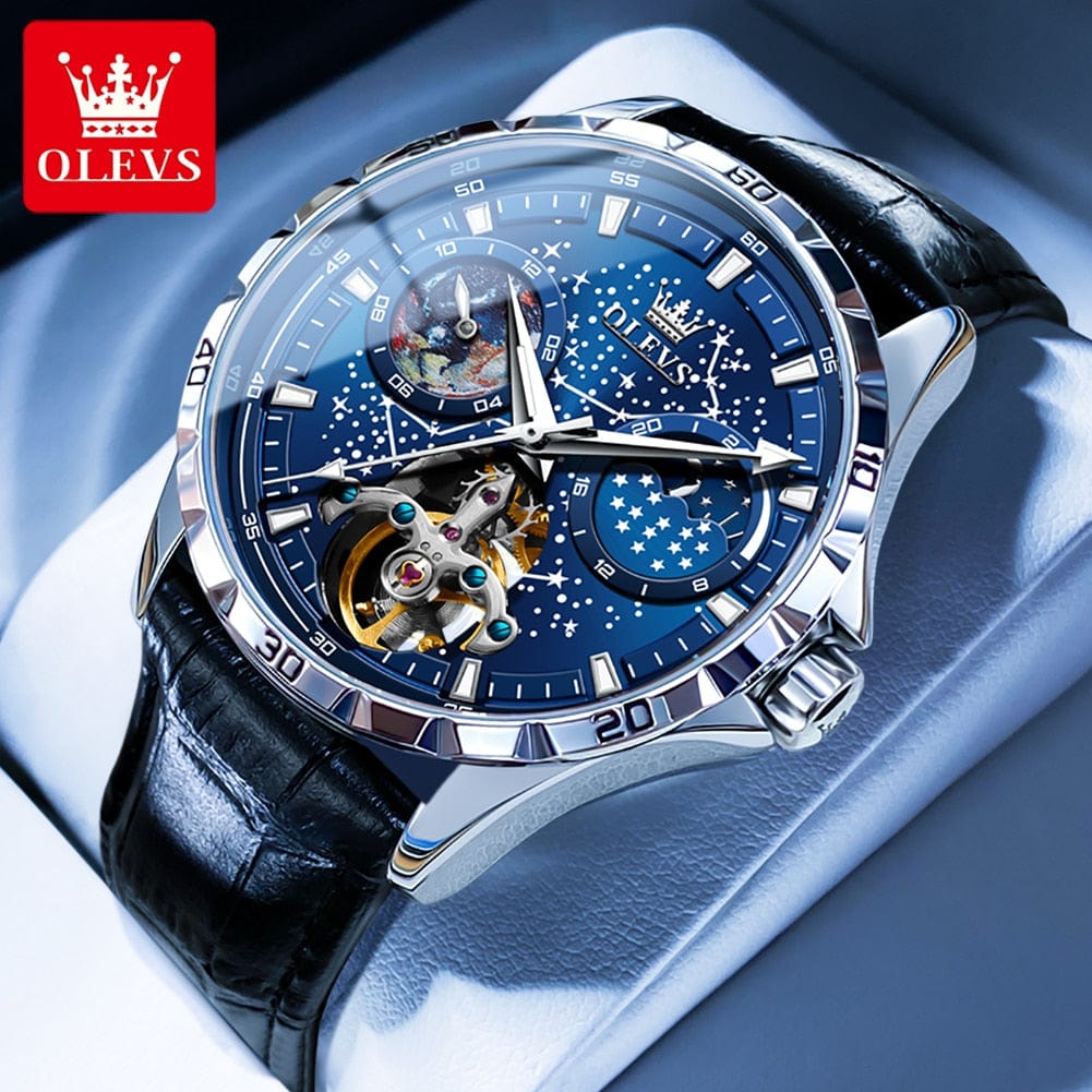 Sophie Store skin blue / United States OLEVS Original Brand Men's Watches Waterproof Multifunctional Luminous Fully Automatic Mechanical Watch Moon Phase Starry Disk