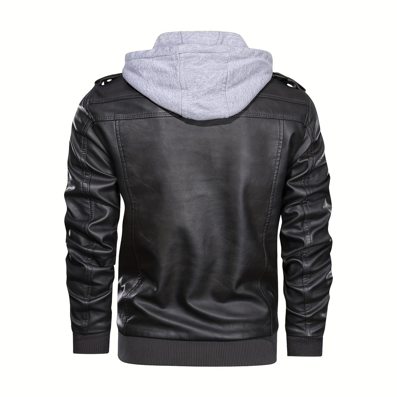 Sophie Store Sleek and Stylish: Men's PU Hooded Biker Jacket with Multi Pockets, Your Perfect Casual Faux Leather Coat